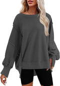 Nirovien Womens Oversized Crewneck Sweatshirt Side Slit Long Sleeve Pullover Slouchy Fit Tops