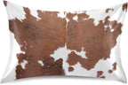 Farm Animal Cow Brown Cowhide Print Satin Pillowcase for Hair and Skin, Cow Skin Pattern Silk Pillow Case with Envelope Closure, Queen Size 20x30 inches, 1 PC