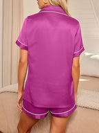 LILLUSORY Silk Satin Pajama Set for Women 2 Piece Lounge Pjs Winter Matching Summer Sleepwear Button Down Shirt Shorts