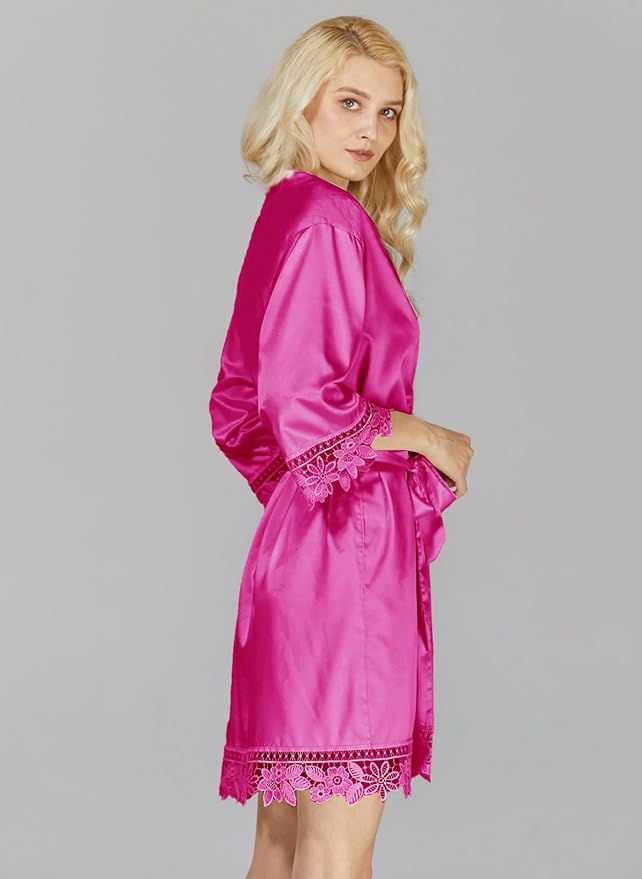 Silk Robes for Womens 2Pcs Satin Robe Kimonos Bridesmaid Bride Lace Bathrobes Sleepwear Bridal Silky Loungewear Wedding Robes