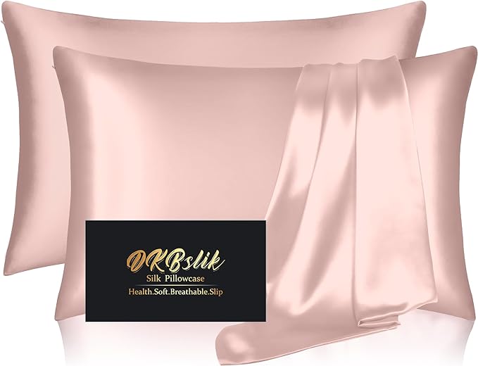 Silk Pillow Cases 2 Pack, Mulberry Silk Pillowcases Standard Set of 2, Smooth, Anti Acne, Beauty Sleep, Both Sides Natural Silk Satin Pillow Cases for Women 2 Pack with Zipper for Gift, Coral