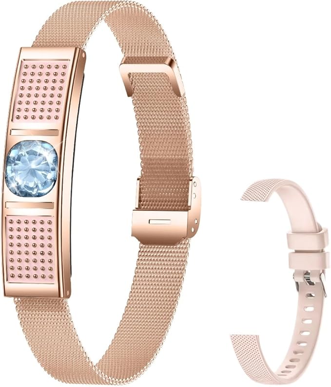 Smart Bracelet for Women,Fitness Tracker with Interchangeable Straps, Activity & Sleep Monitor with Heart Rate SpO2, Lightweight Waterproof Smart Wristband, Free App (Gold B)