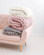 Boho Throw Blanket - Chunky Knit Blanket Full Size Blanket for Adult 54x75 Pink, Boho Blanket Bed Decor, Knit Blanket for Couch, Birthday Gift for Women, Ideas (Light Pink, 54"x75")