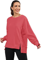Nirovien Womens Oversized Crewneck Sweatshirt Side Slit Long Sleeve Pullover Slouchy Fit Tops