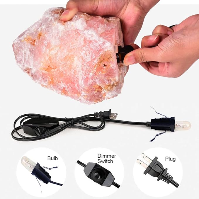 JIC Gem 4-6 lbs Rose Quartz Crystals Lamp, Natural Crystal Night Light Lamp Hand Carved Pink Table Lamp Home Decoration 5-7"