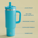 40 oz Tumbler with Handle and Straw: Stainless Steel Insulated Tumbler Keeps Cold for 24 Hours, Leakproof Travel Cup Fits in Cup Holder and BPA-Free,Azure Blue