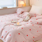 Nayoroom Heart Duvet Cover Queen Size Cute Pink Striped Printed Bedding Set 3Pcs Kids Girls Kawaii Heart-Shaped Comforter Cover with Zipper Closure Soft Breathable Microfiber