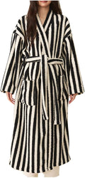 Oplxuo Women's Fuzzy Fleece Robe Long Striped Plush Bathrobe Warm Thick Fluffy Oversized Loungewear Maxi Robes with Pockets