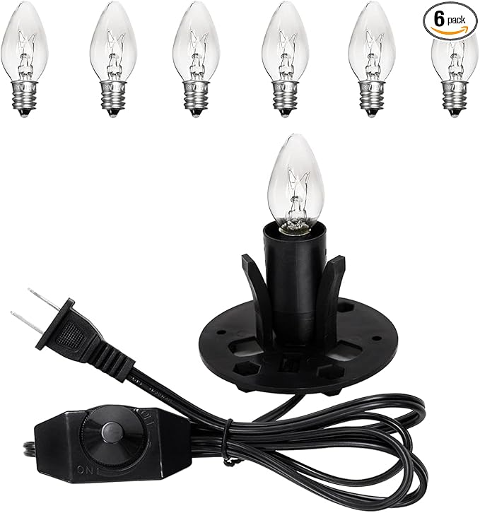 Himalayan Salt Lamp Cord Replacement with Dimmer Switch and E12 Halogen Salt Lamp Bulbs(6-Pack), 5 Feet Salt Lamps Cords with Base Assembly