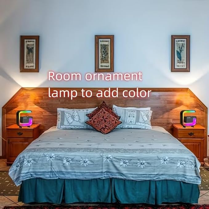 LED Table Lamp Speaker with Wireless Charger, Night Light Lamp with Bluetooth Speaker, Sunrise Alarm Clock, Smart Mini Atmosphere Lamp for Bedroom, Office, Living Area (White)