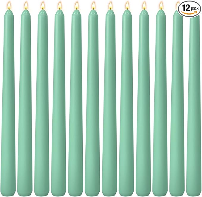 12-Pack Emerald Green Taper Candles, 10 Inch Unscented Dripless Candlesticks, Long-Lasting Burn Time of 7-8 Hours, Perfect for Christmas Home Décor Spring and St. Patrick's Day