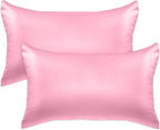 Elegant Comfort 2-Pack Cooling Viscose Satin Pillowcase Set with Hidden Zipper Closure, Silky Smooth for Best Hair and Skin Care-Beautiful Gift Box-2-Piece Satin Pillowcase Set, King, Light Pink