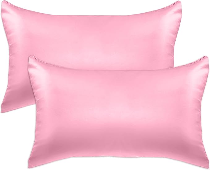 Elegant Comfort 2-Pack Cooling Viscose Satin Pillowcase Set with Hidden Zipper Closure, Silky Smooth for Best Hair and Skin Care-Beautiful Gift Box-2-Piece Satin Pillowcase Set, King, Light Pink