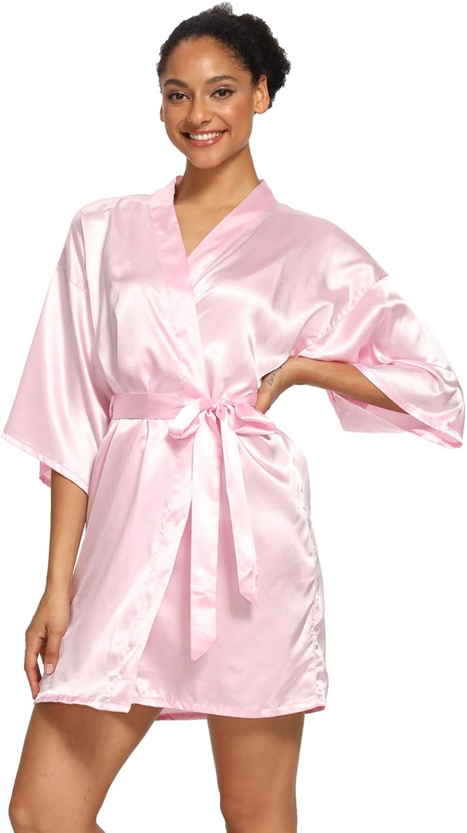 Women's Satin Robes Floral Bridesmaid Robes Short Silk Kimonos Sleepwear