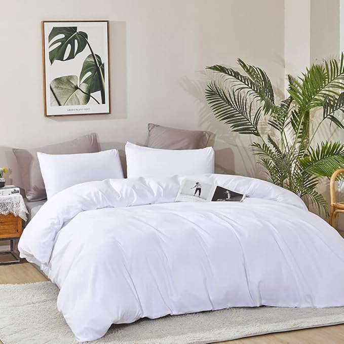 CLOTHKNOW White California King Comforter Set White Bedding Comforter Sets All Season Plain Bed Comforter and 2 x Pillow Cases