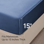 BEDELITE Satin Sheets Twin Size Bed Set, Luxury Soft Navy Silky Sheets for Hair and Skin, Similar to Silk Bed Sheets Set 3 Pieces with 1 Deep Pocket Fitted Sheet, 1 Flat Sheet, and 1 Pillowcase