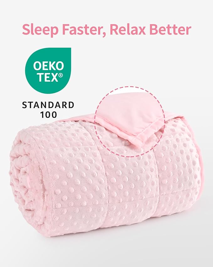 Mr. Sandman Weighted Blanket for Adults, Minky Dots Heavy Blanket for Woman, Man Sleeping/Calm, Soft, Cozy and Cooling Weighted Throw Blankets, Machine Washable, 48 x 72in, 15 lbs, Pink