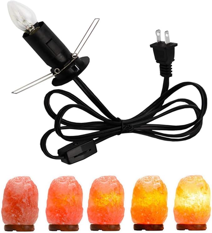 Himalayan Salt Lamp Cord with Gear Switch，Original Replacement Cord with Base Assembly with E12 Socket，Christmas Light Bulb,Himalayan Salt Lampsand with 6 Free Bulbs for Salt Lamp (1P)