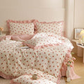 Nayoroom Ruffle Duvet Cover Full Size Pink Strawberry Printed on White Ruffled Bedding Set 3Pcs Reversible Kids Girls Cute Kawaii Coquette Comforter Cover Soft Lightweight Microfiber