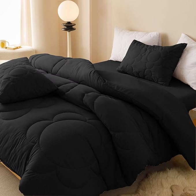Luxlovery Black Sunflower Comforter Set Queen All Black Bedding Set Queen Size Big Flower Botanical Bohemian Farmhouse Comforter Set Women Men