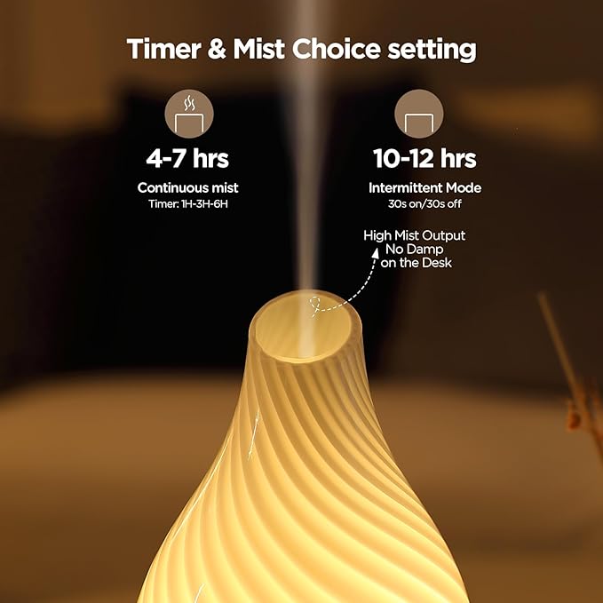 INRORANS Art Glass Essential Oil Diffuser - 160ml Ultrasonic Cool Mist Scent Aroma Aromatherapy Diffuser, Intermittent with Auto Shut-Off Timer Setting &7 Colors Night Light for Home -Ethereal Time