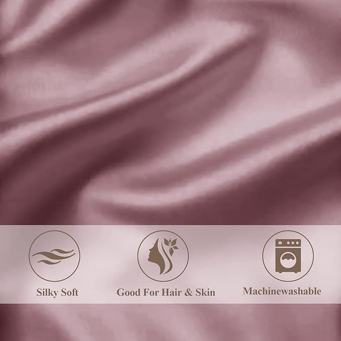 Vielit Queen Satin Pillowcase for Hair 2pc,Similar to Silk Pillow Cases,Easier Care Than Silk Pillowcase,Gifts for Women Men,Dusty Rose,20x30 & Envelope Closure and 2 Satin Scrunchies