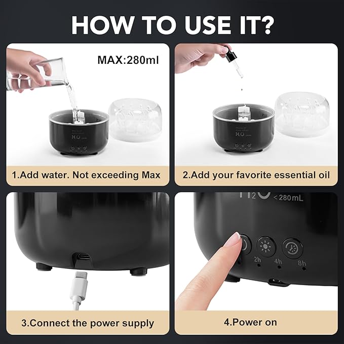 Jellyfish Humidifier Diffuser, 280ml Essential Oil Diffuser with Remote, 7 Color Lights, Quiet Ultrasonic Cool Mist Humidifier for Home, Office, Nursery, Auto-Off (Black)