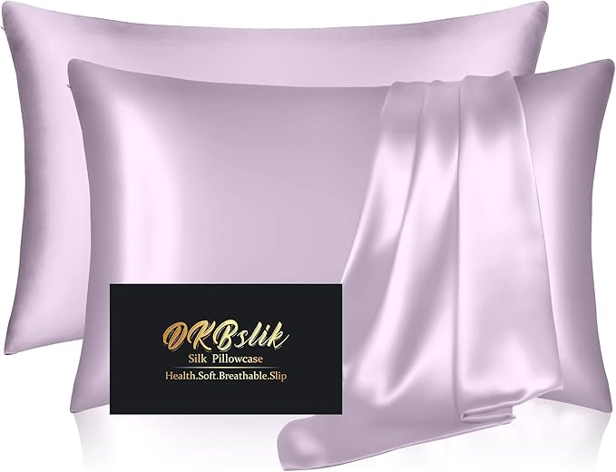 Silk Pillowcase 2 Pack, Natural Mulberry Silk Pillow Case, Anti Acne Silk Pillowcase for Hair and Skin, King Size Silk Satin Pillowcase Set of 2 with Hidden Zipper, Gifts for Women Men, Lavender
