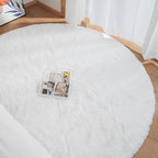 ORINOVA White Shag Round Rugs 8ft for Dining Room Table Faux Bunny Machine Washable Fur Area Rugs for Bedroom Living Room Nursery Circle Rug