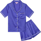 QPANCY Kids Satin Pajamas Sets Baby Boy Girl Button-Down Silk Sleepwear 2 Piece Short Sleeve Loungewear Clothes Set