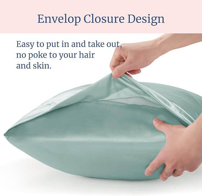BEDELITE Satin Pillowcase for Hair and Skin, Super Soft and Cooling Similar to Silk Pillow Cases 2 Pack with Envelope Closure, Gift for Women Men(20"x36" King Size, Haze Blue)