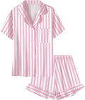 Umeyda Girls & Women Satin Pajamas Set Button Down 2 Piece Silk Pjs Shorts Set Ruffle Sleepwear, 5 Years-Women L