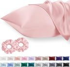 Vielit Queen Satin Pillowcase for Hair 2pc,Similar to Silk Pillow Cases,Easier Care Than Silk Pillowcase,Gifts for Women Men,Coral,20x30 & Envelope Closure and 2 Satin Scrunchies