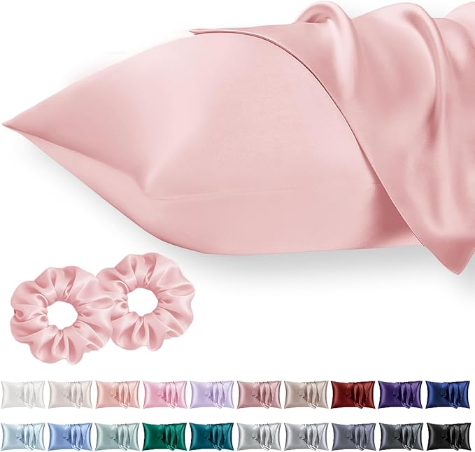 Vielit Queen Satin Pillowcase for Hair 2pc,Similar to Silk Pillow Cases,Easier Care Than Silk Pillowcase,Gifts for Women Men,Coral,20x30 & Envelope Closure and 2 Satin Scrunchies