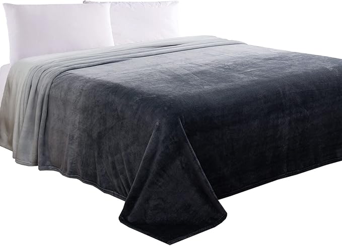 Elegant Comfort Luxury Velvety Feel Blanket, All-Season Lightweight Blanket, Ultra Plush, Soft, Cozy-Fuzzy Flannel Fleece for Couch, Sofa, Bed, Travel, Ombre Design, Full/Queen, Gray