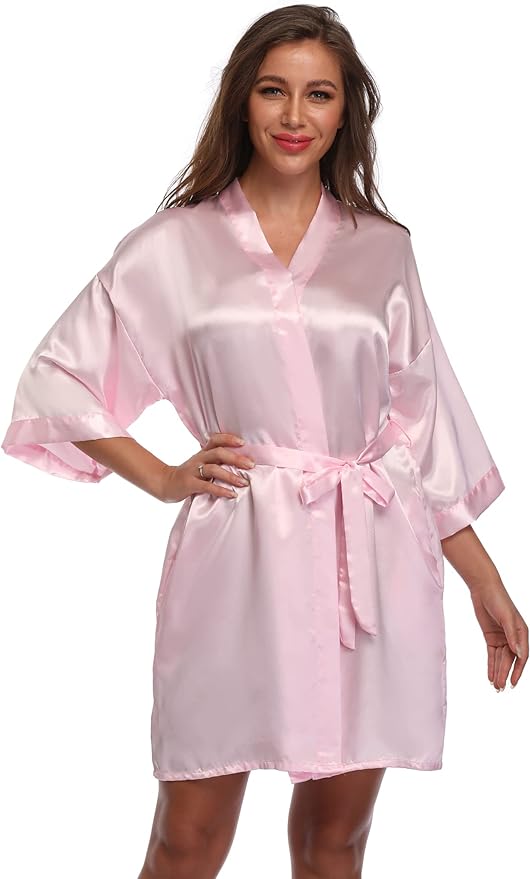 Women's Satin Short Robe Bridesmaid Bride Wedding Party Robes Silky Sleepwear Loungewear
