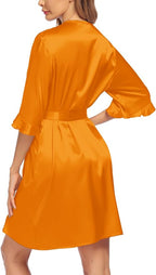 Ekouaer Women's Satin Robe Valentines Lingerie for Women Kimono Bathrobe Short Ruffle Belted Robes Bridesmaids Sleepwear