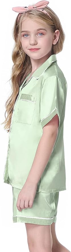 Girls & Womens Satin Pajamas Set, Silk Button-Down Sleepwear 2 Piece Nightwear, 3 Years - Women XXL