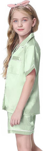 Girls & Womens Satin Pajamas Set, Silk Button-Down Sleepwear 2 Piece Nightwear, 3 Years - Women XXL