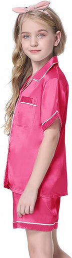Girls & Womens Satin Pajamas Set, Silk Button-Down Sleepwear 2 Piece Nightwear, 3 Years - Women XXL