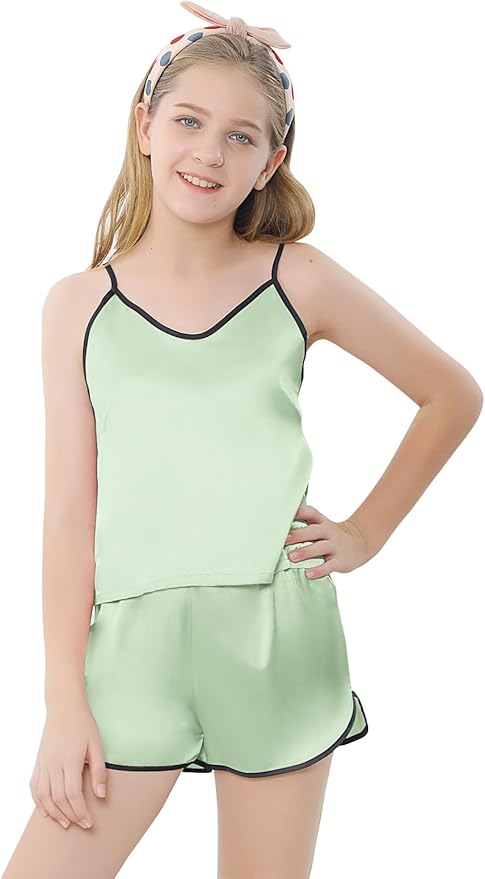 Girls & Women Silk Pajamas Set Satin Camisole Sleepwear 2 Piece Pjs, 3 Years - Women XXL