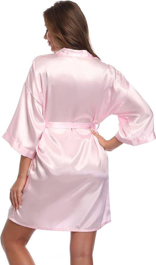 Women's Satin Short Robe Bridesmaid Bride Wedding Party Robes Silky Sleepwear Loungewear