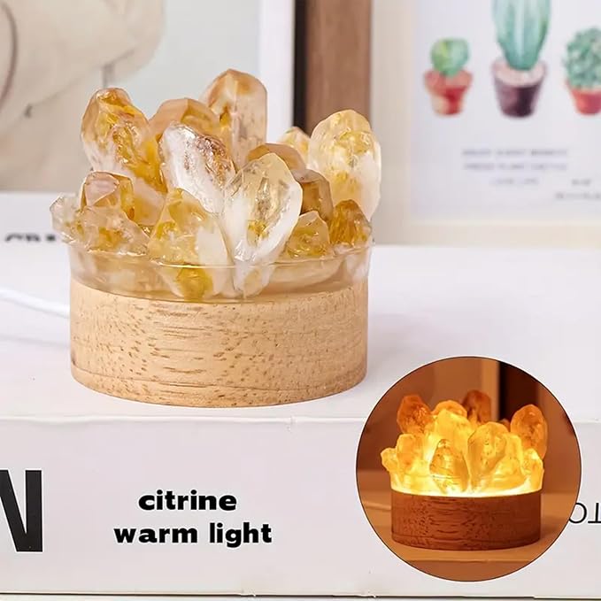 Runyangshi Natural Crystal Night Lamp Bedroom Bedside Sleep Night Light Citrine Healing Crystal Gemstone Quartz Light Ambient Light USB Powered Night Decorations Desktop Ornament for Home Decor Gift
