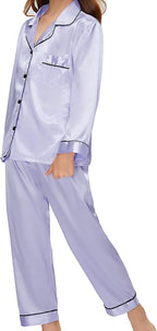 EPLAZA Kids Satin Pajamas Sets Girls Boys Button-Down Silky Pajamas Sleepwear with Hairband Eye Mask Hair Tie