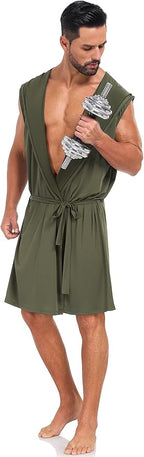 VintageClothing Men's Summer Robe with Hooded Lightweight Bathrobe House Kimono Sleeveless Sexy Sleepwear Pajamas