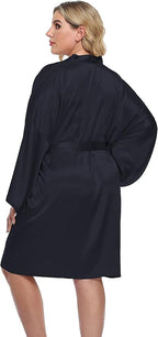 Women's Plus Size Short Silky Bathrobes Satin Kimono Robes Bride Bridesmaid Loungewear Soft Nightgown