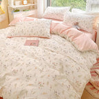 Nayoroom Floral Duvet Cover King Size Girls Pink White Botanical Flower Coquette Bedding Set 3 Pieces Soft Breathable Garden Cottagecore Aesthetic Comforter Cover with Pillow Shams