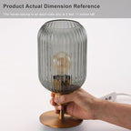 Mid Century Glass Table Lamp,Dimmable Desk Lamp,LED Bulb Included,Timer Build-in,Smoky Grey Ribbed Glass
