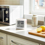 Digital Alarm Clock Peach Pink Digital Clock Date, Temperature, and Weekday Display Gradient White Battery Operated 9 Ringtones 7-Color Night Light and Snooze