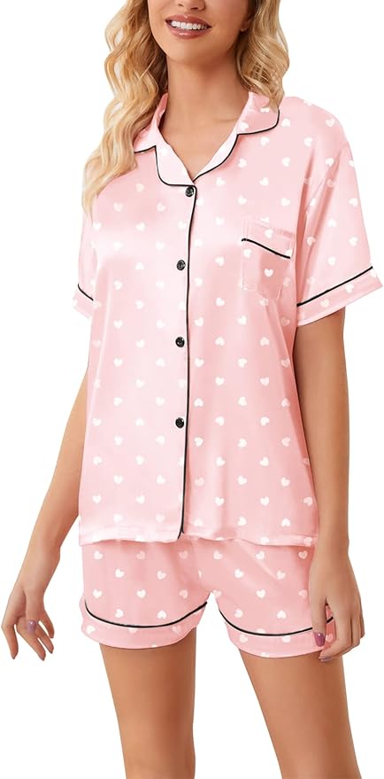 Girls & Womens Satin Pajamas Set, Silk Button-Down Sleepwear 2 Piece Nightwear, 3 Years - Women XXL